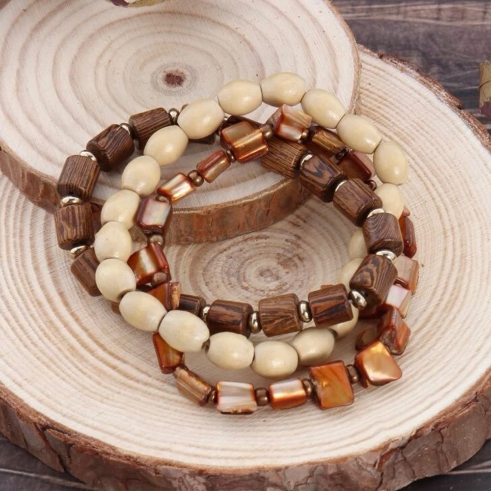 New 3pc wooden beaded bracelets